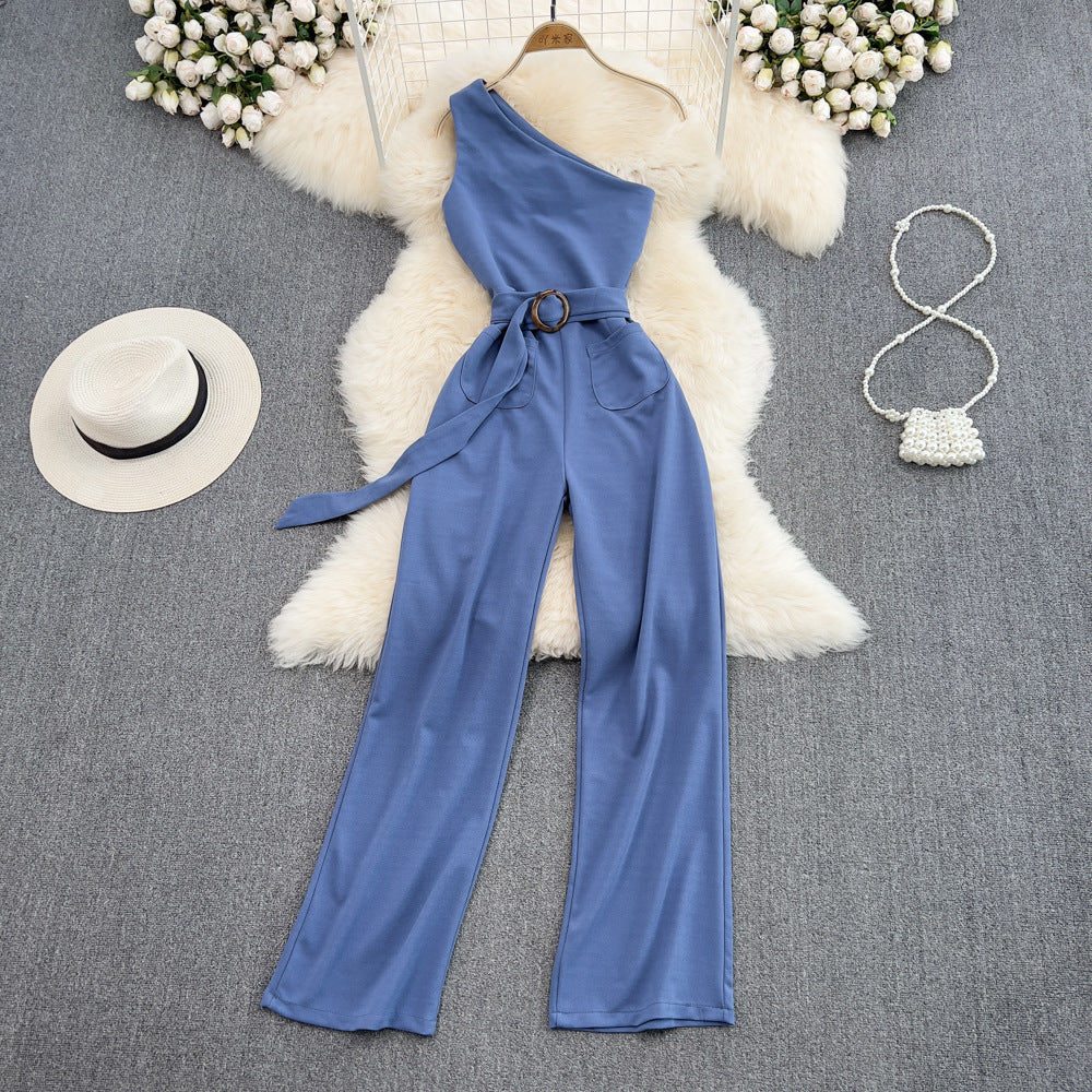 Pulse94 - One-Shoulder Jumpsuit mit Taillengürtel