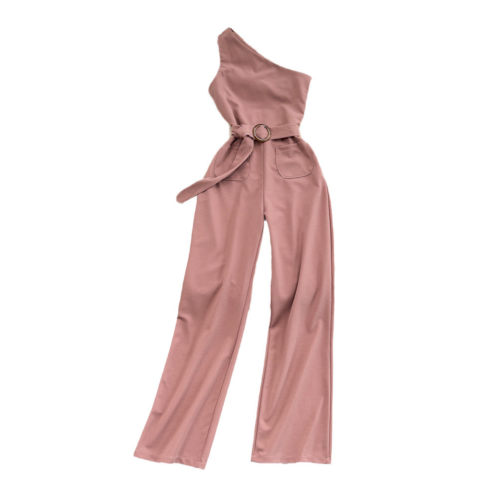 Pulse94 - One-Shoulder Jumpsuit mit Taillengürtel